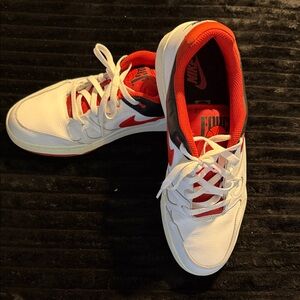 Nike White and Red Low-Top Sneakers with Black Accents
